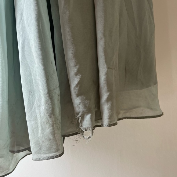 Azazie sz 4 dusty sage pleated chiffon bridesmaids gown formal dress FLAWED HEM - Picture 3 of 15